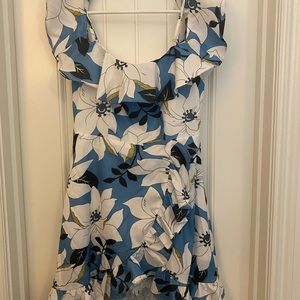 Blue floral short off the shoulder dress